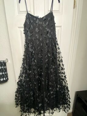 Betsy Johnson Butterfly Appliqué Tulle Midi Dress with Corset Back